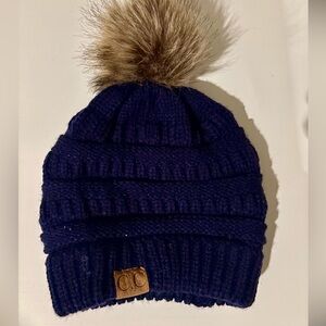 C.C Dark Blue Knit Beanie with Pom Pom